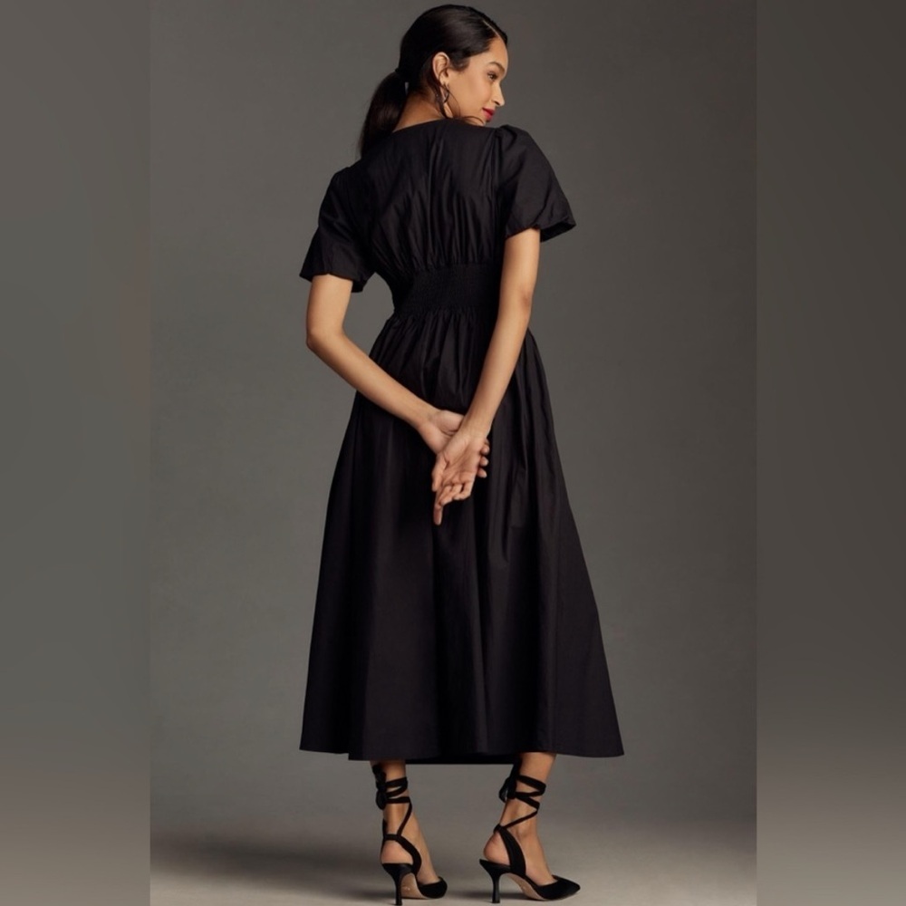 NWOT Anthropologie Katerina Button-Front Midi Dress Black - Picture 3 of 8
